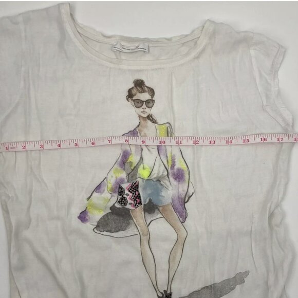 Zara W&B Collection Women's Tee Supermodel Art Embellished Size Short Sleeve M - Picture 5 of 7